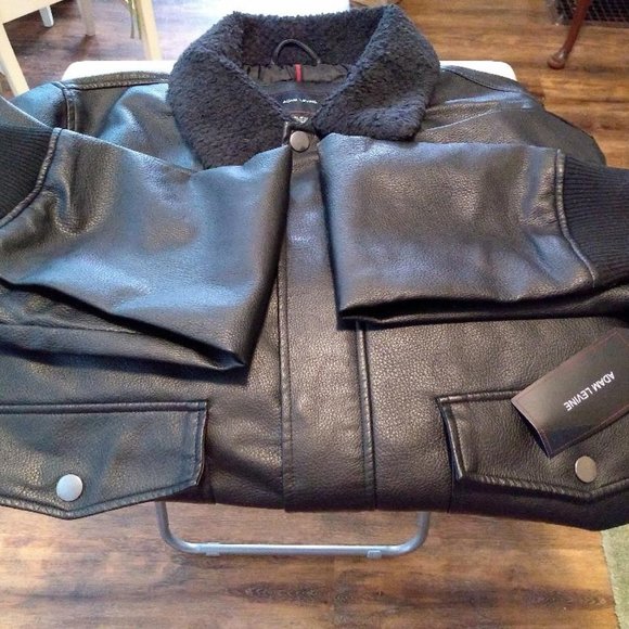 Men's Faux Leather Bomber Jacket w/Bonus Cap!! - Picture 1 of 6